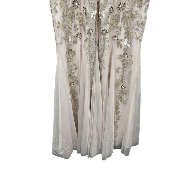 Adrianna Papell Beaded Illusion Mesh Gown Pink Blush Formal Dress Size 14 - Picture 11 of 15